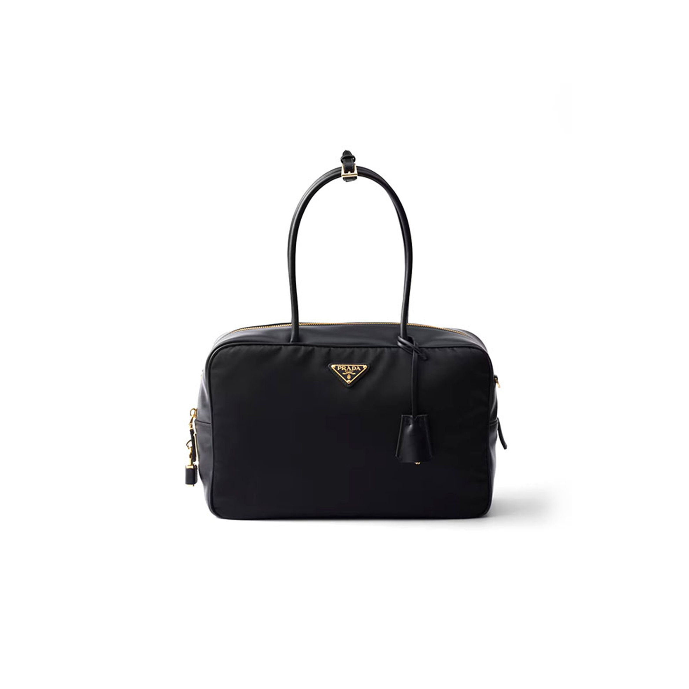 PRADA LARGE RE-NYLON AND LEATHER TOP-HANDLE BAG WITH PADLOCK 1BB131 (34*23*10cm)